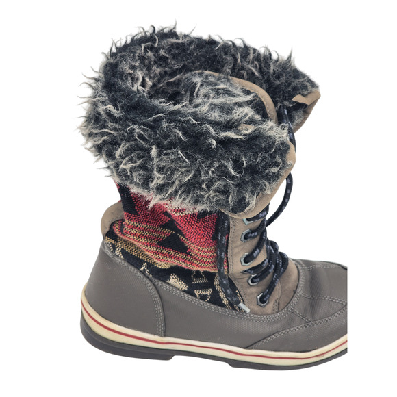 Aztec Print Snow Boots Warm Faux Fur Women Size 6/7 Boho Cozy Winter W22750 - Picture 11 of 16